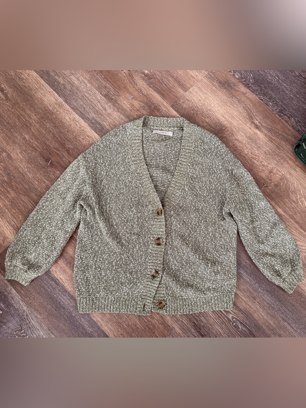 LOFT Olive Marled Button-Front Cardigan